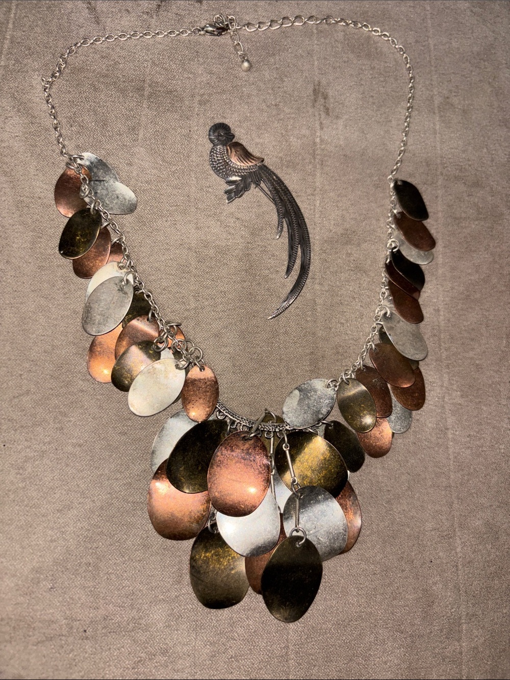 Multi-Tone Disc Statement Necklace - Silver and Copper